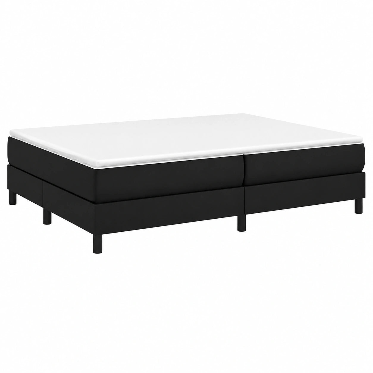 Cama Tapizada 200x200 cm con Somier de Listones en Cuero Sintético Negro