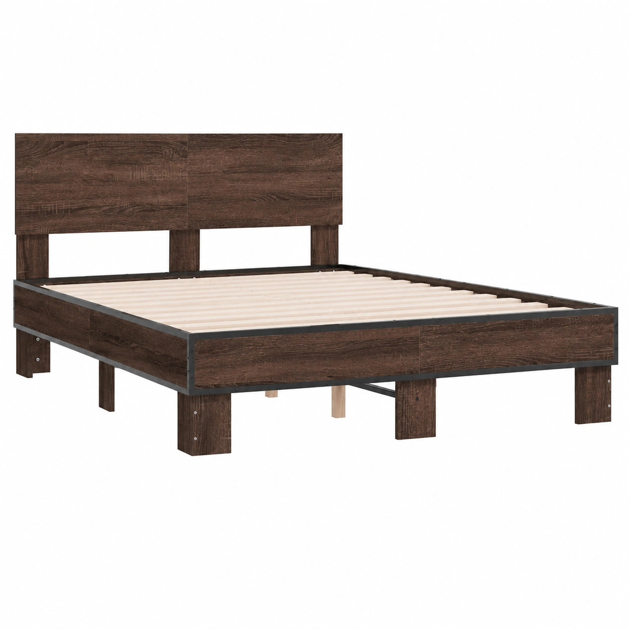 Estructura de Cama de Madera y Metal en Roble Marrón 120x200 cm
