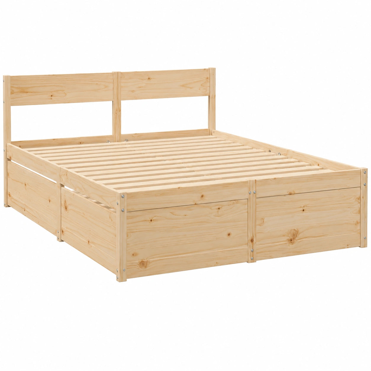 Cama Doble de Pino Macizo con Cajones 140x200 cm para Dormitorio