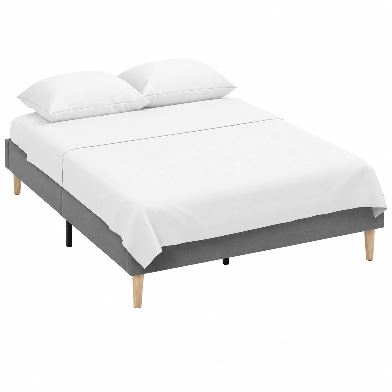 Base Cama 135x190 cm Gris con Patas, Transpirable y Resistente, Montaje Fácil