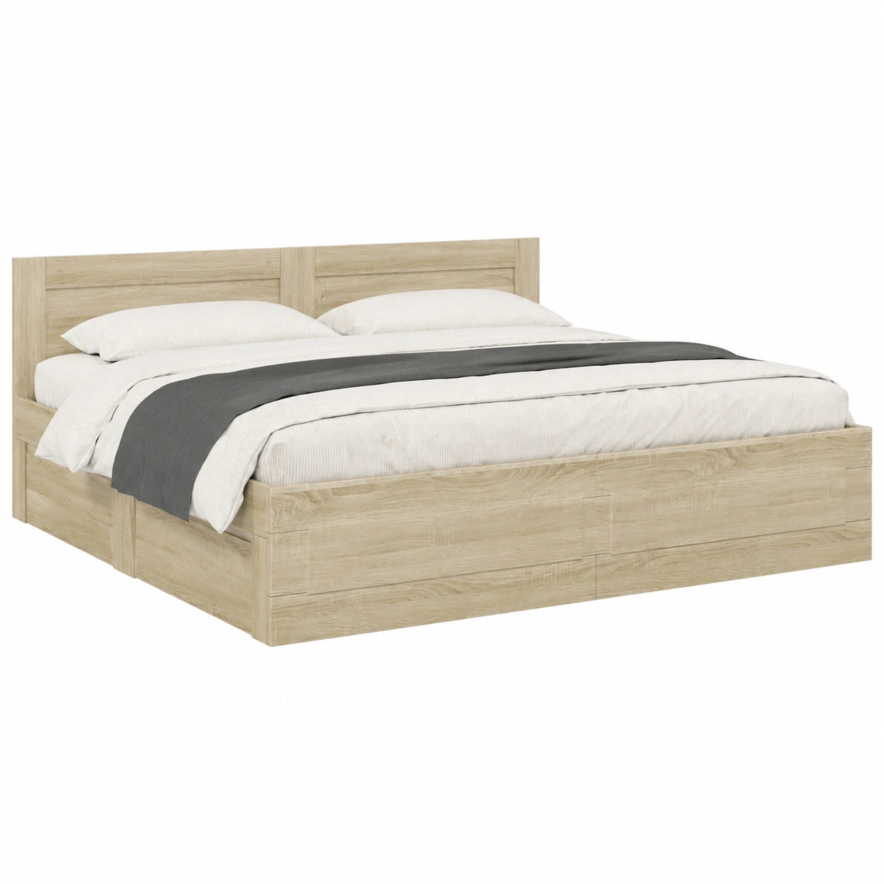 Cama de Roble Sonoma 180x200 cm con Cabecero de Madera Compuesta
