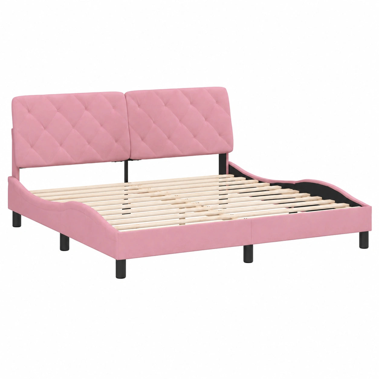 Cama de Terciopelo Rosa 180x200 cm con Somier, Estructura para Dormitorio