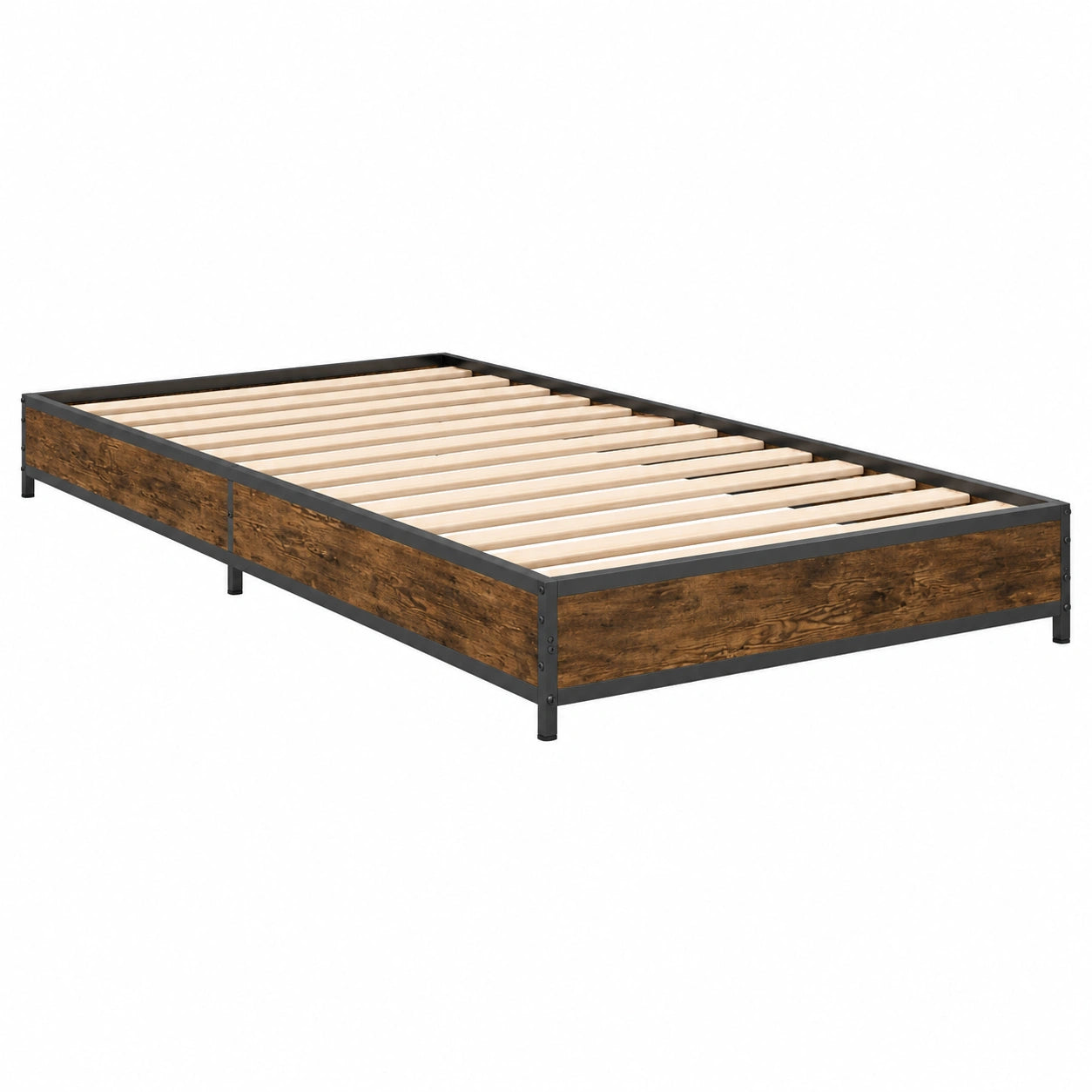 Cama Individual para Invitados de Madera y Metal, 100x200 cm, Acabado Roble Humo