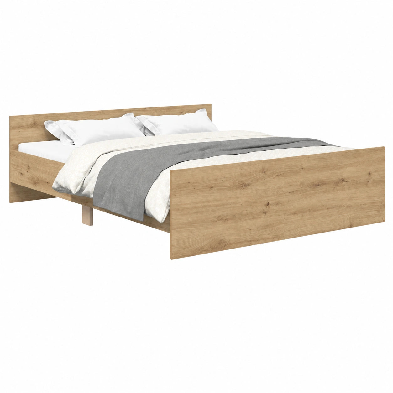 Estructura de Cama Doble de Roble Hecha a Mano 140x200 cm