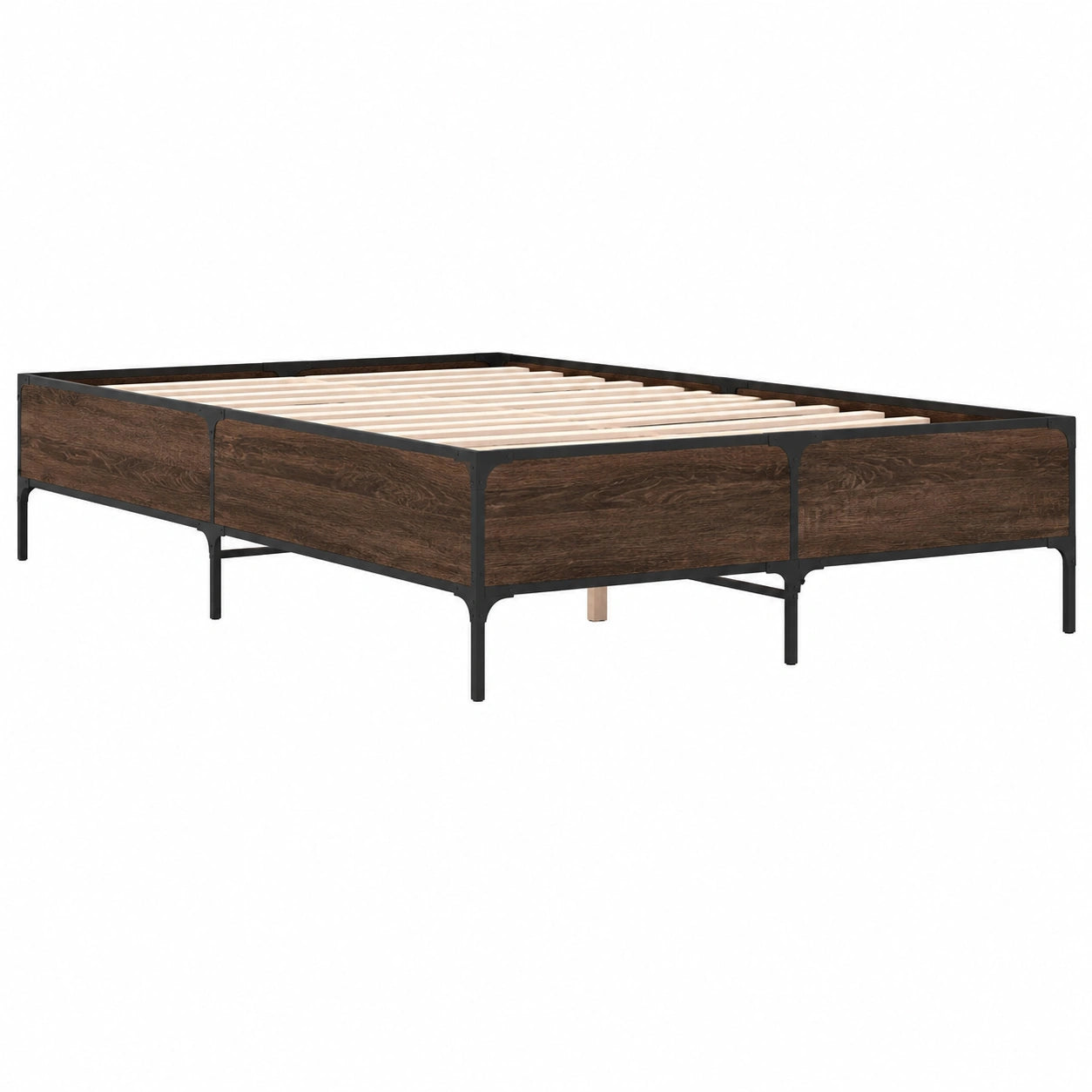 Cama de Invitados Doble 160x200 cm de Madera y Metal, Roble Marrón