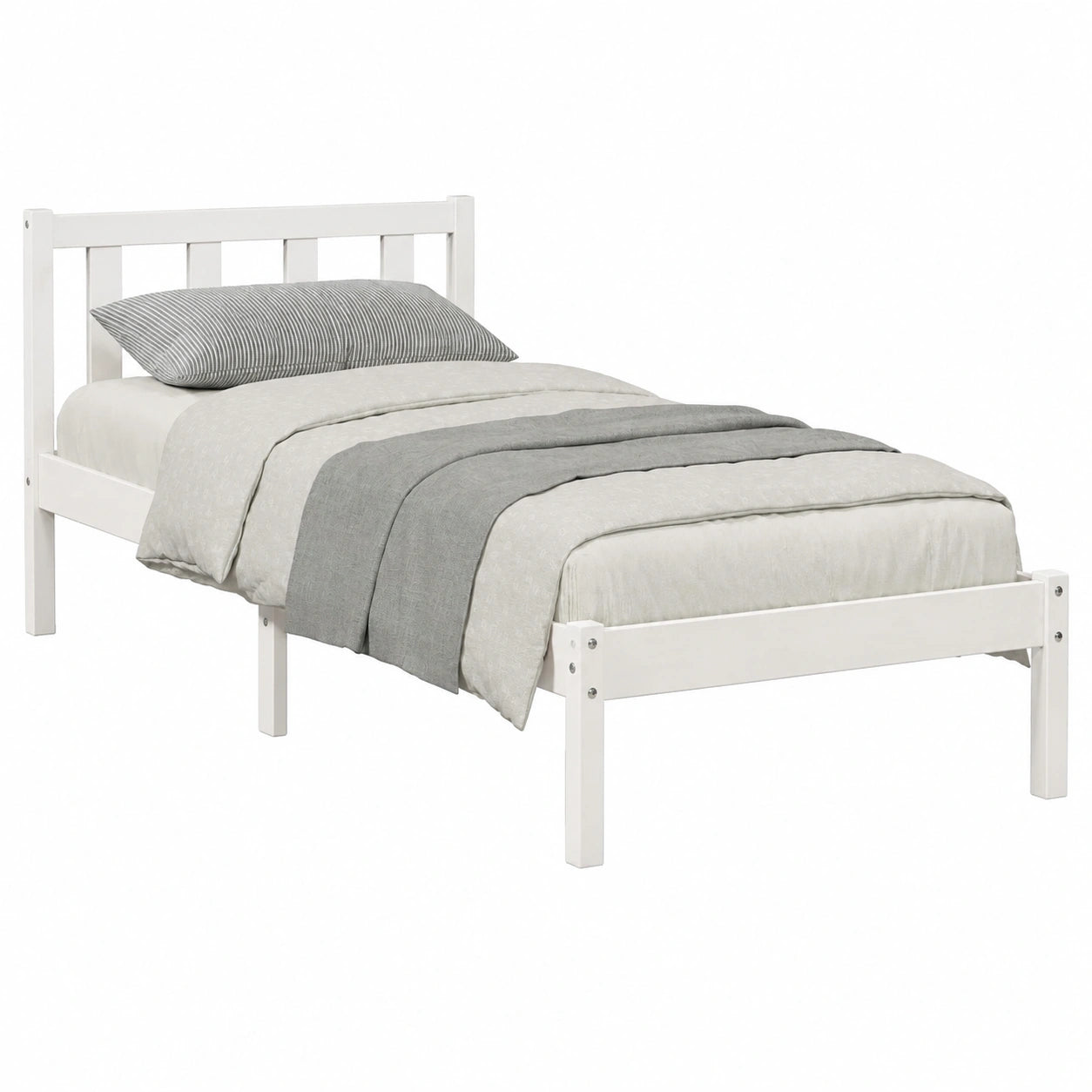 Cama Individual de Madera de Pino Blanco 100x210cm sin Colchón