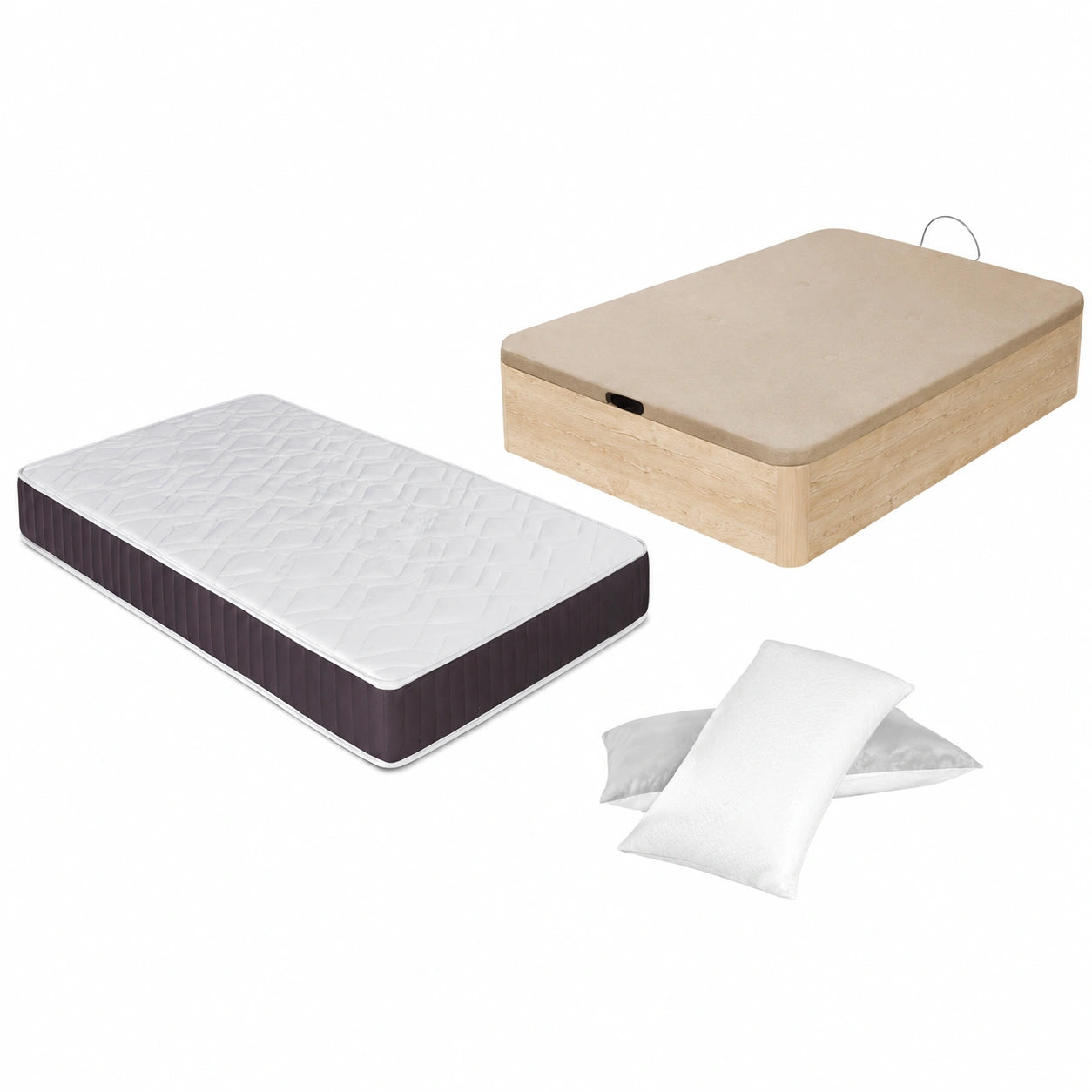 Conjunto DORMIDAN: Canapé Abatible Espacioso + Colchón Viscoelástico + Almohada Visco de Regalo (150x190 cm, Roble)