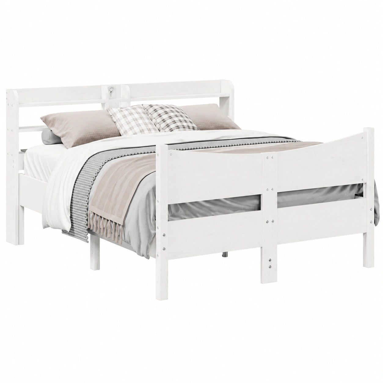 Cama King de Madera de Pino con Cabecera, Blanca 150x200 cm