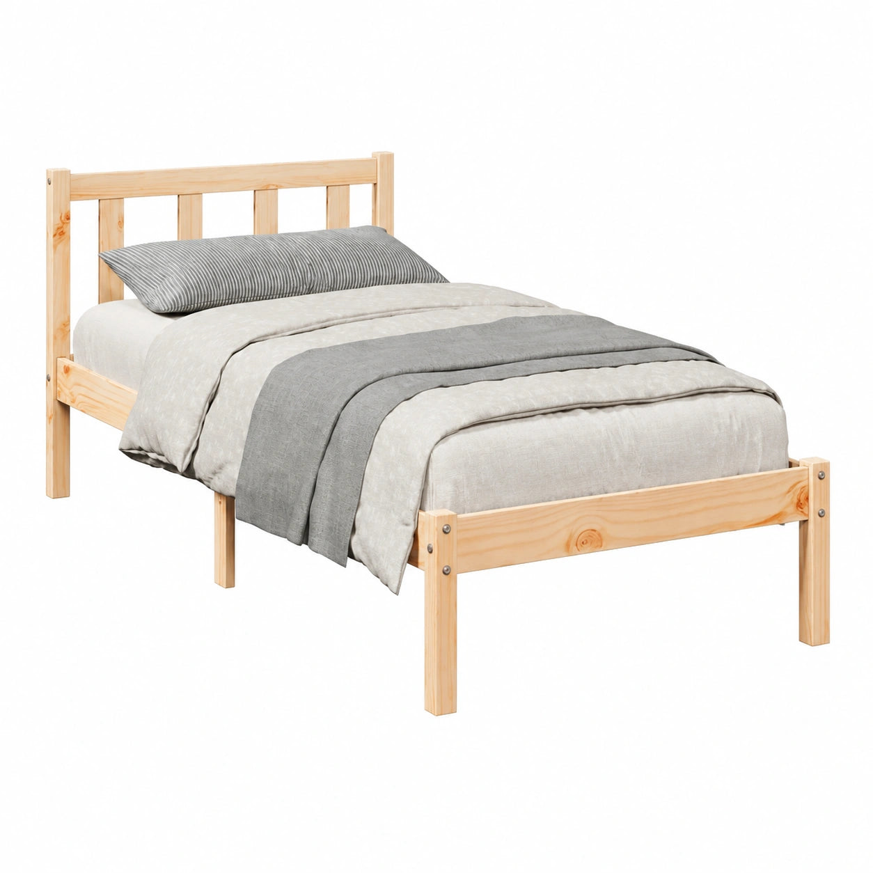 Estructura de Cama Individual de Pino Macizo 100x220 cm, sin Colchón