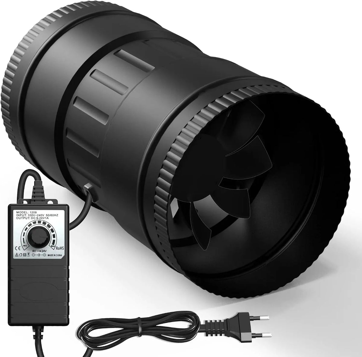 125mm Ventilador de Extracción 586m3/h Extractor de Aire con Regulador, Ventilador de Conducto con Enchufe, para Invernadero, Sótano, Garaje