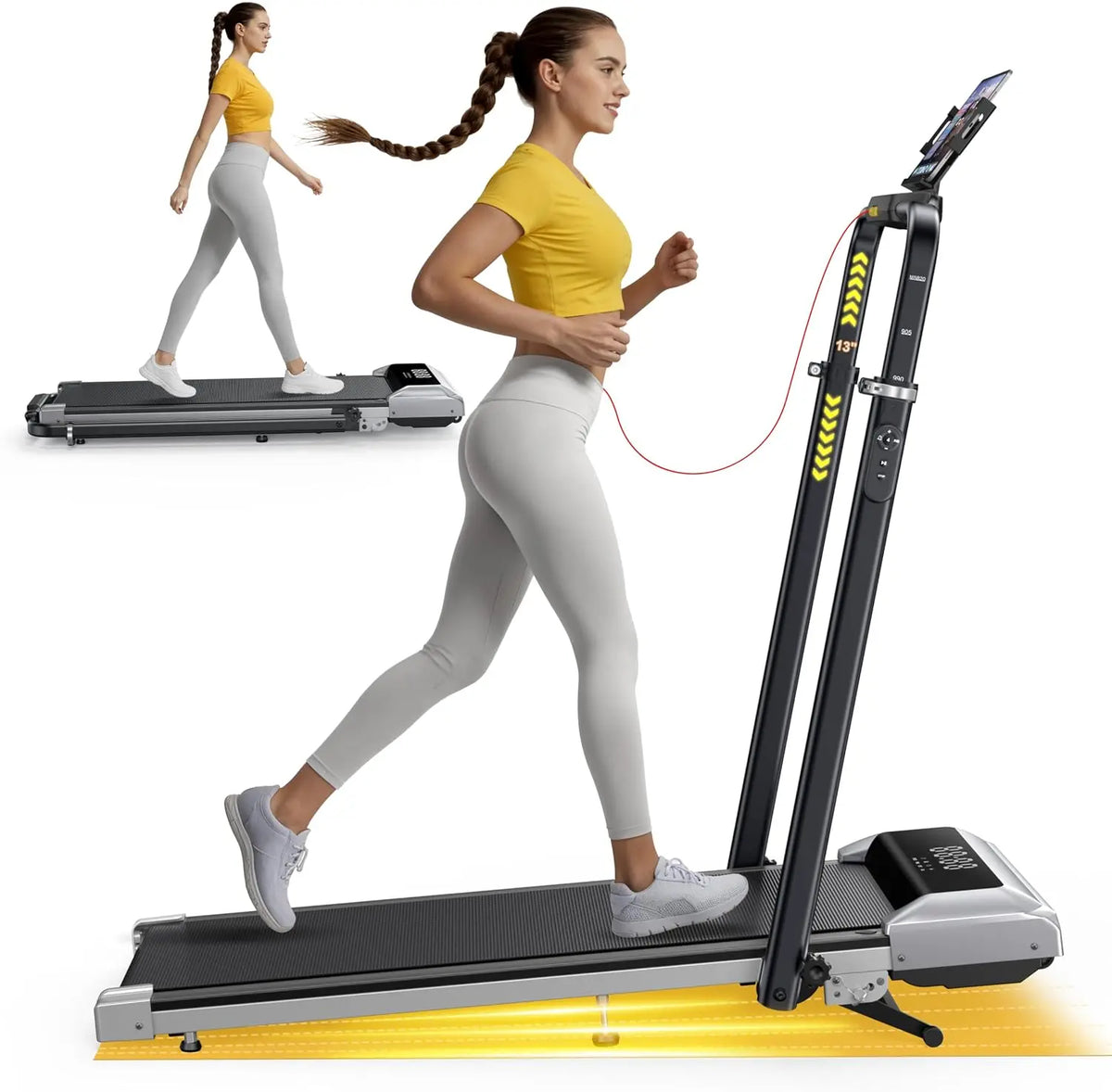 6 en 1 Cinta de Correr Plegable, 12% Inclinación Cinta de Correr, 12KM/H Cinta de Andar para Hogar/Oficina, Remoto Silencioso, Pantalla LED, App
