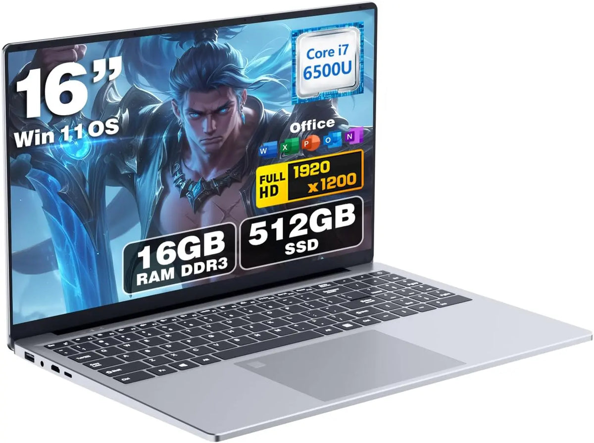 16' Ordenador Portátil Core i7 6500U (up 3.1GHz) Procesador, PC Portatil Win 11 16GB RAM 512GB SSD